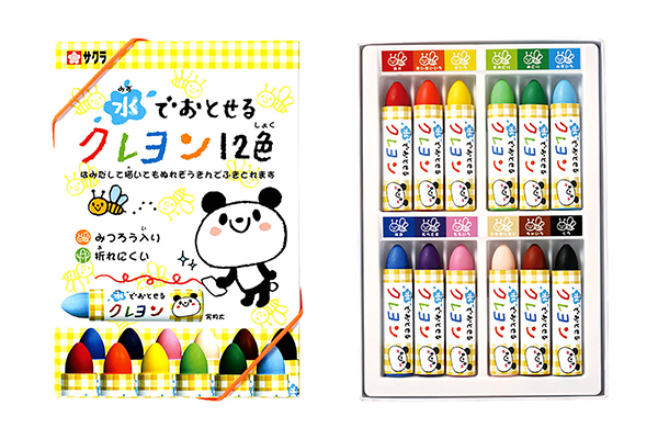 水で落とせるクレヨン12色